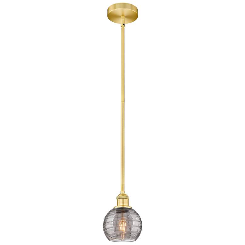 Image 1 Edison Athens 5.88"W Satin Gold Stemmed Mini Pendant w/ Smoke Swirl Sh