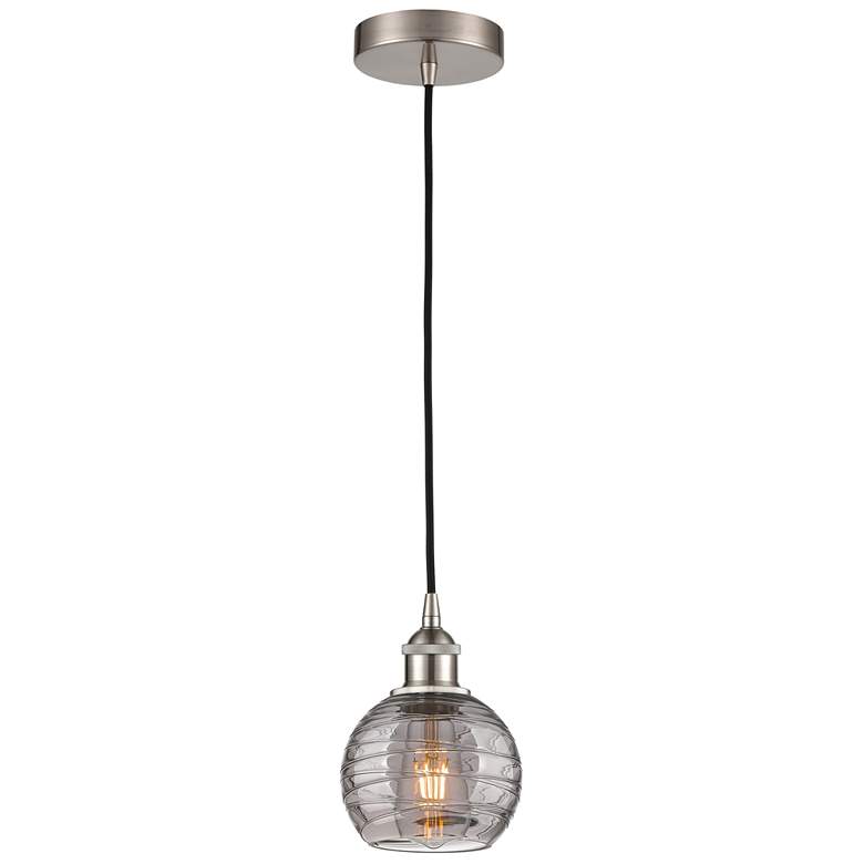 Image 1 Edison Athens 5.88"W Satin Nickel Corded Mini Pendant w/ Smoke Swirl S