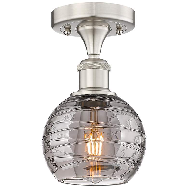 Image 1 Edison Athens 5.88"W Satin Nickel Semi-Flush Mount w/ Smoke Swirl Shad