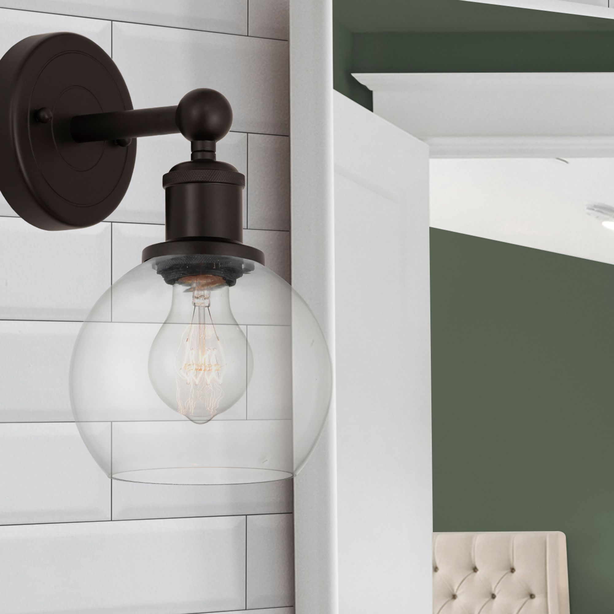 Image 3 Edison Athens 6" Oil Rubbed Bronze Sconce w/ Clear Shade more views