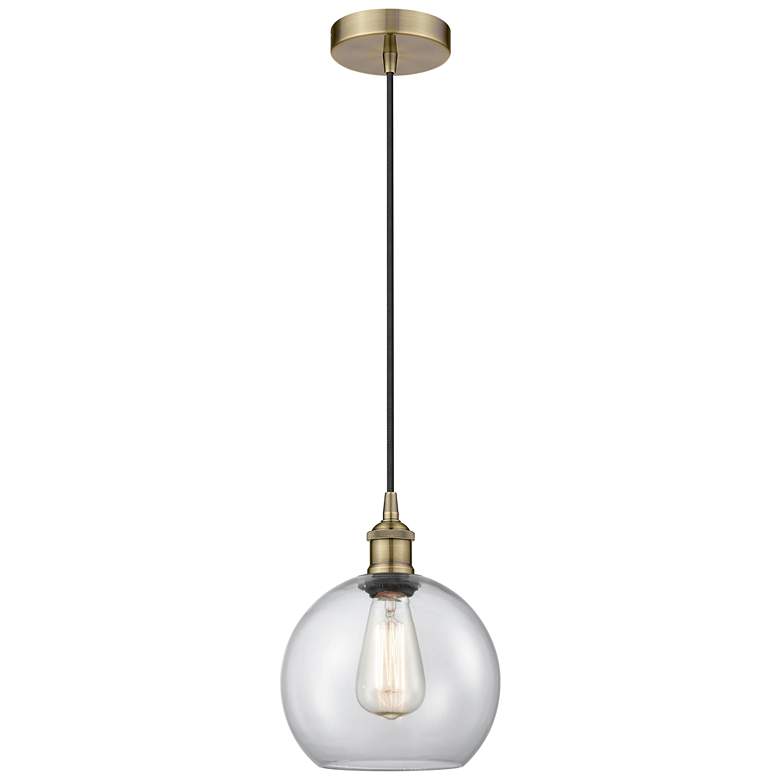 Image 1 Edison Athens 8" Antique Brass Cord Hung Mini Pendant w/ Clear Shade