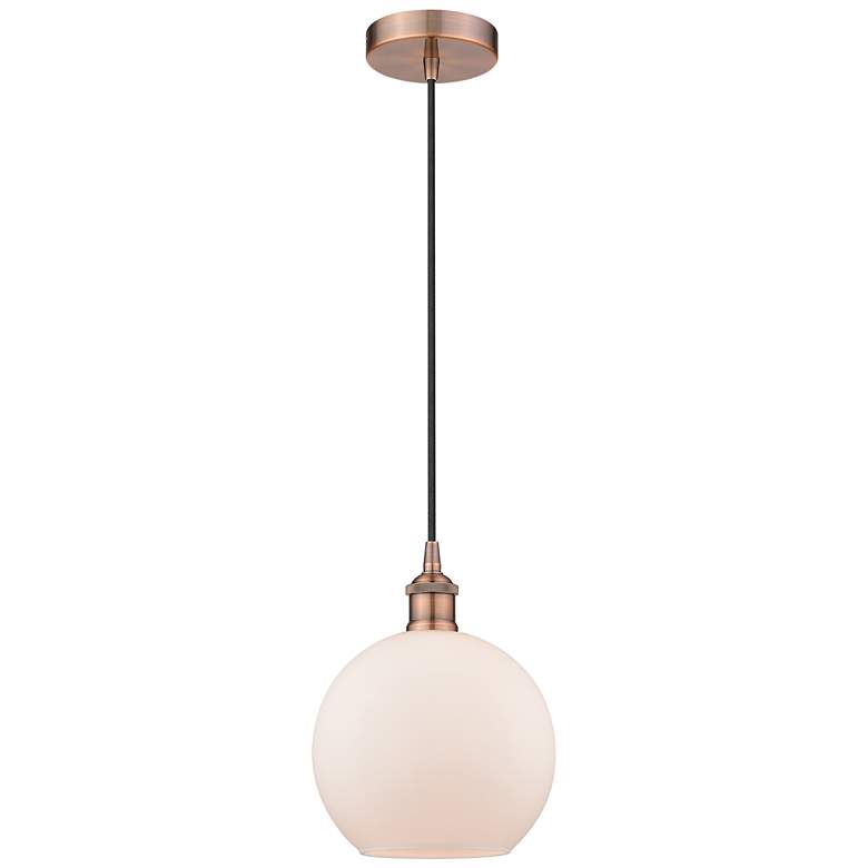 Image 1 Edison Athens 8" Antique Copper Cord Hung Mini Pendant w/ Matte White