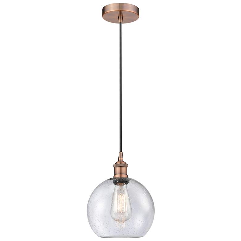 Image 1 Edison Athens 8" Antique Copper Cord Hung Mini Pendant w/ Seedy Shade
