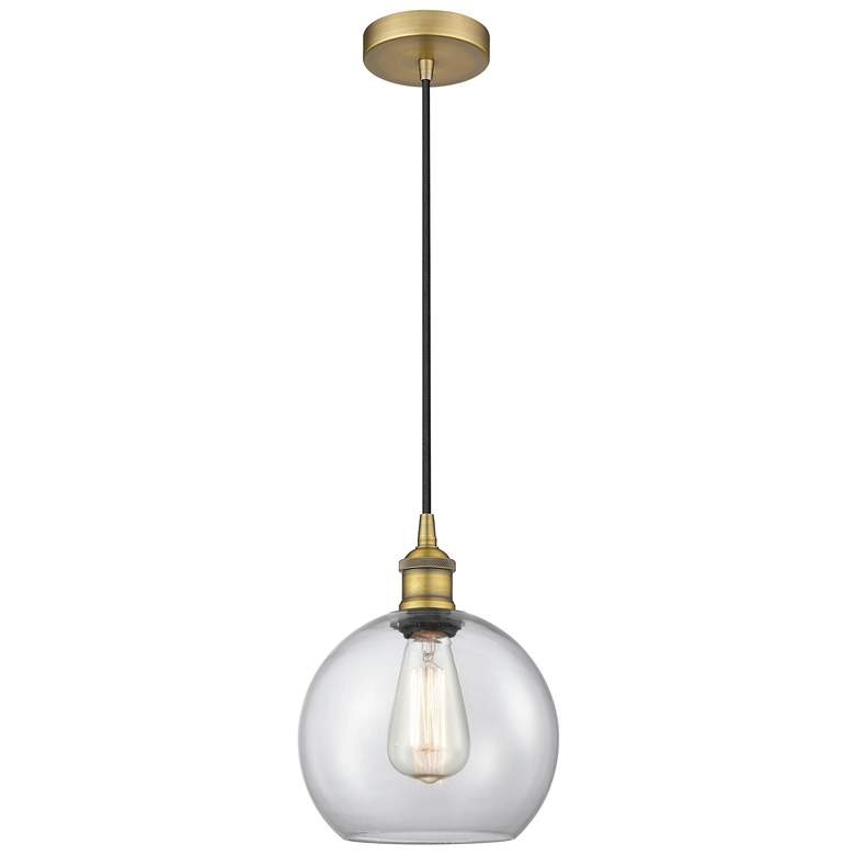 Image 1 Edison Athens 8" Brushed Brass Cord Hung Mini Pendant w/ Clear Shade