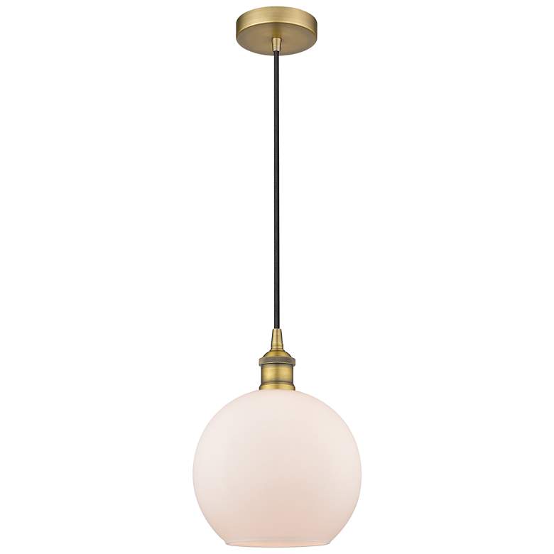 Image 1 Edison Athens 8" Brushed Brass Cord Hung Mini Pendant w/ Matte White S