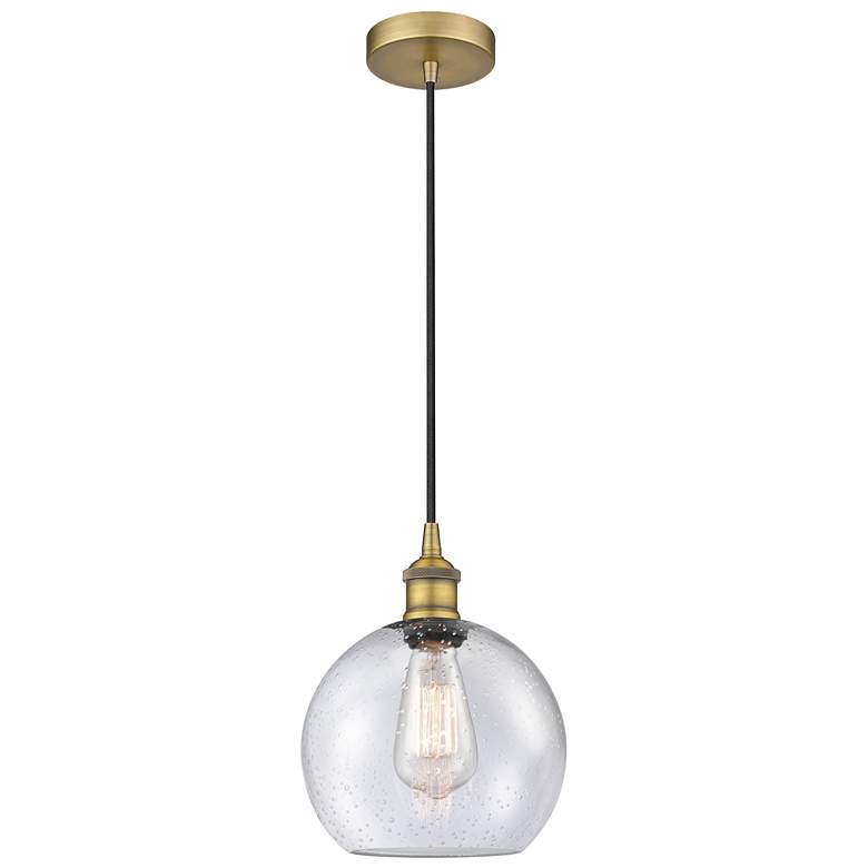 Image 1 Edison Athens 8" Brushed Brass Cord Hung Mini Pendant w/ Seedy Shade