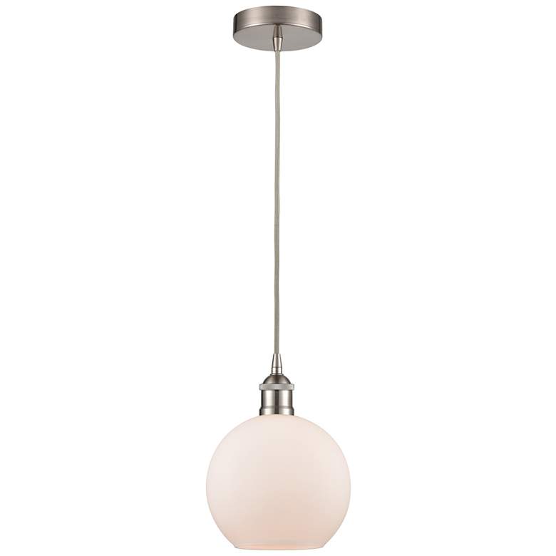 Image 1 Edison Athens 8" Brushed Satin Nickel Cord Hung Mini Pendant w/ White