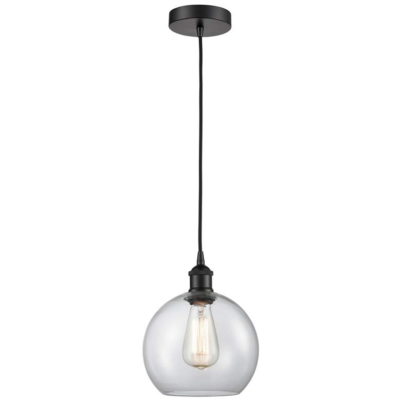 Image 1 Edison Athens 8" Matte Black Cord Hung Mini Pendant w/ Clear Shade