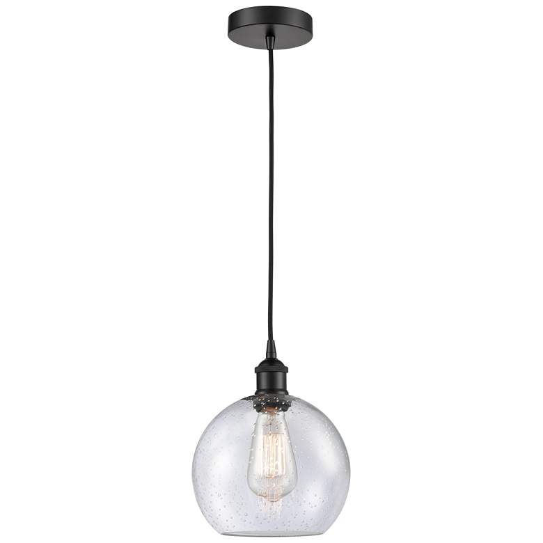 Image 1 Edison Athens 8" Matte Black Cord Hung Mini Pendant w/ Seedy Shade