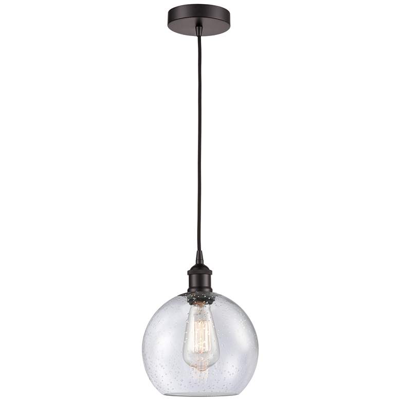 Image 1 Edison Athens 8" Oil Rubbed Bronze Cord Hung Mini Pendant w/ Seedy Sha