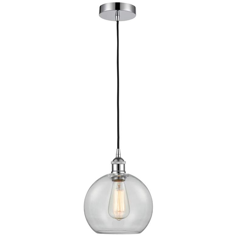 Image 1 Edison Athens 8" Polished Chrome Cord Hung Mini Pendant w/ Clear Shade