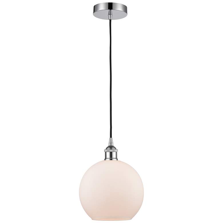 Image 1 Edison Athens 8" Polished Chrome Cord Hung Mini Pendant w/ White Shade
