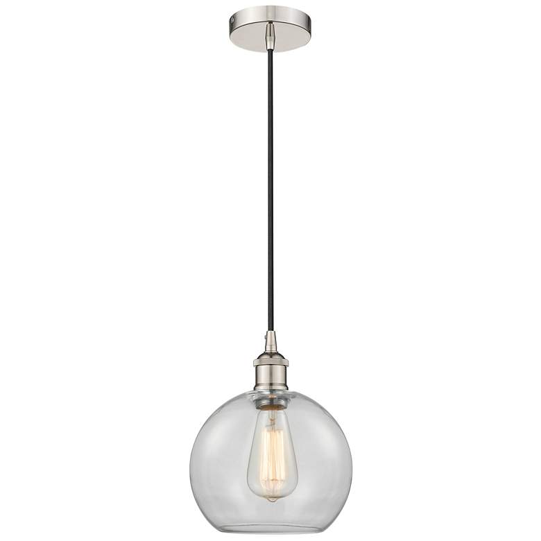 Image 1 Edison Athens 8" Polished Nickel Cord Hung Mini Pendant w/ Clear Shade
