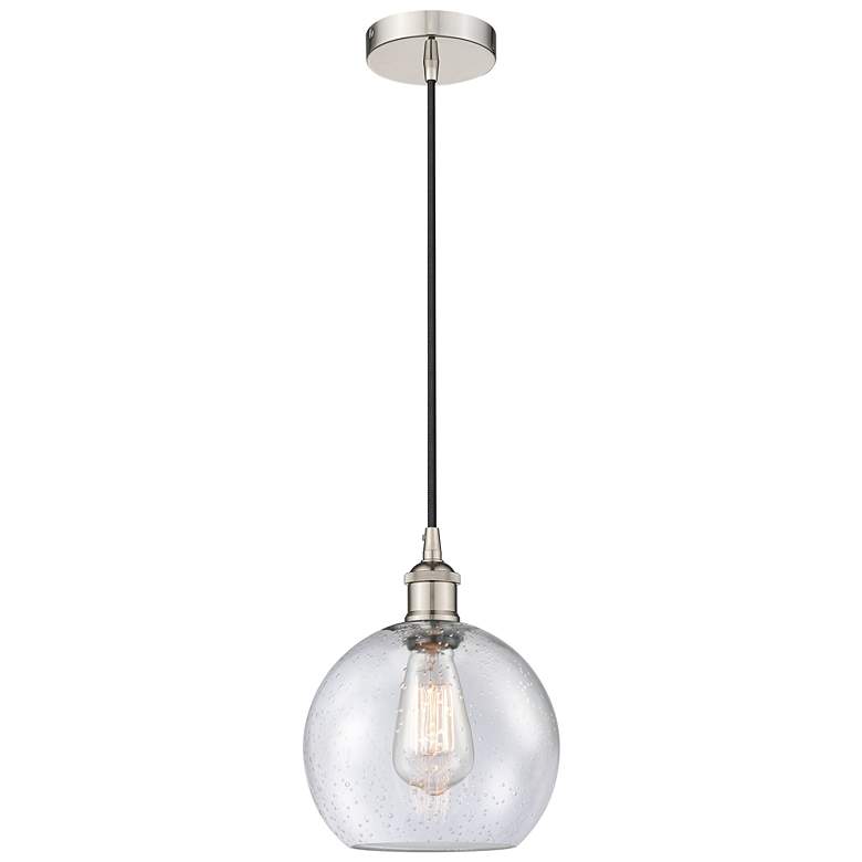 Image 1 Edison Athens 8" Polished Nickel Cord Hung Mini Pendant w/ Seedy Shade