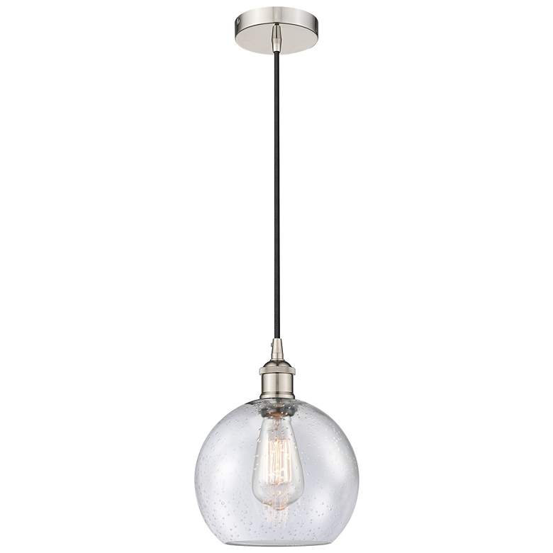 Image 1 Edison Athens 8 inch Polished Nickel Cord Hung Mini Pendant w/ Seedy Shade