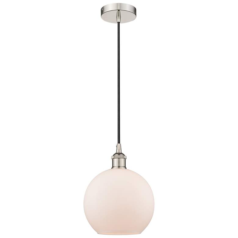 Image 1 Edison Athens 8" Polished Nickel Cord Hung Mini Pendant w/ White Shade