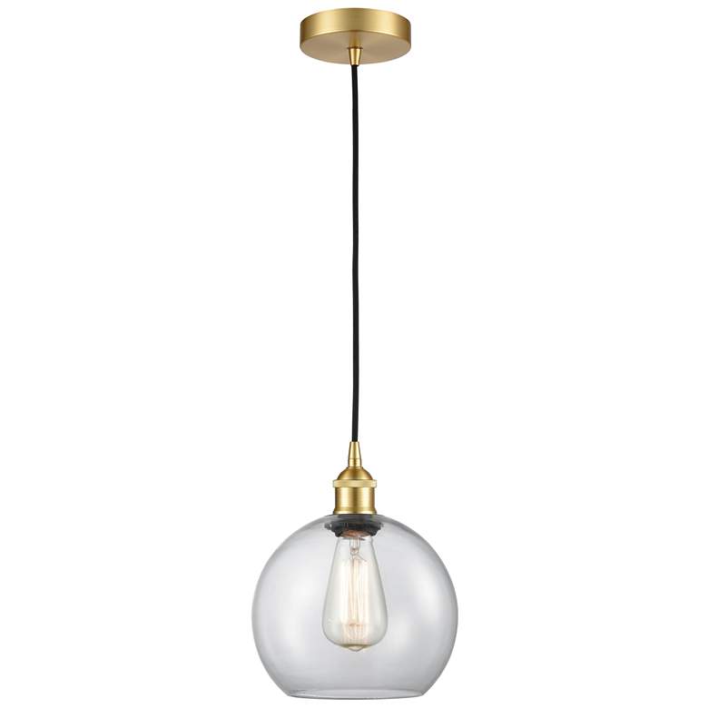 Image 1 Edison Athens 8" Satin Gold Cord Hung Mini Pendant w/ Clear Shade