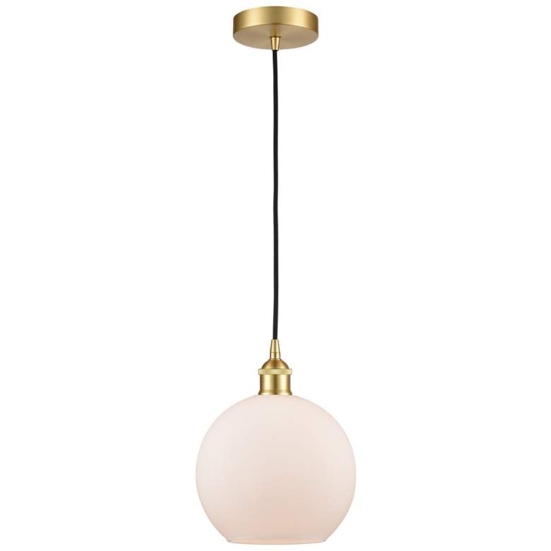 Image 1 Edison Athens 8" Satin Gold Cord Hung Mini Pendant w/ Matte White Shad
