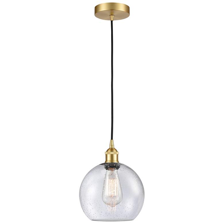 Image 1 Edison Athens 8" Satin Gold Cord Hung Mini Pendant w/ Seedy Shade