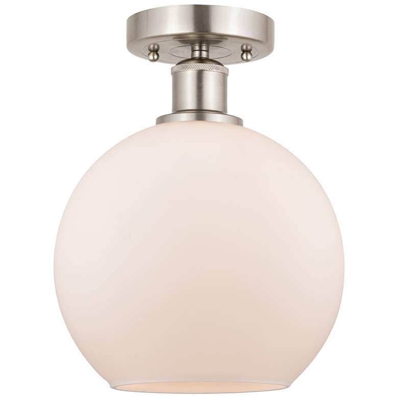 Image 1 Edison Athens 8" Semi-Flush Mount - Brushed Satin Nickel - Matte Whit
