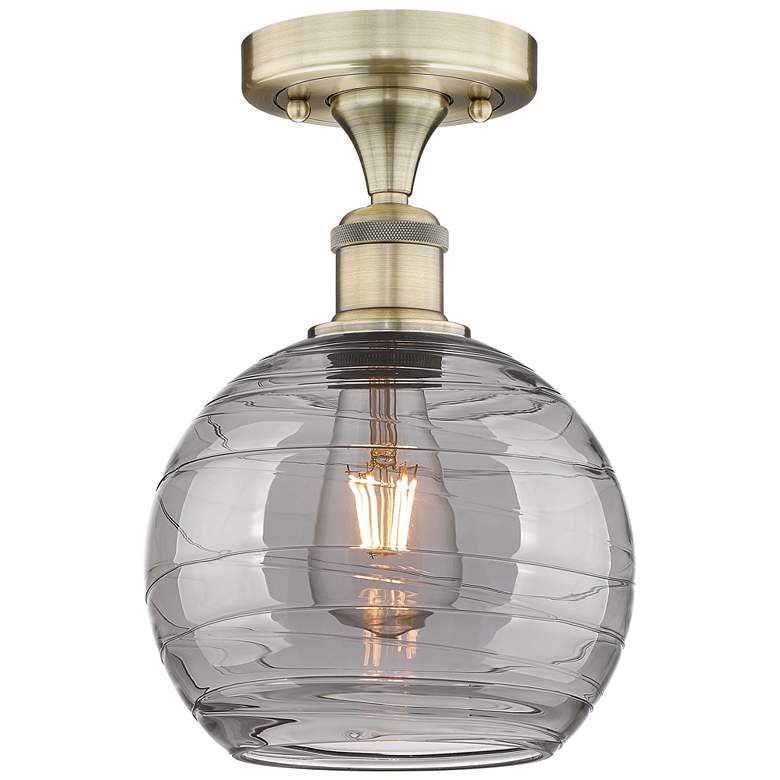 Image 1 Edison Athens 8"W Antique Brass Semi-Flush Mount w/ Smoke Swirl Shade