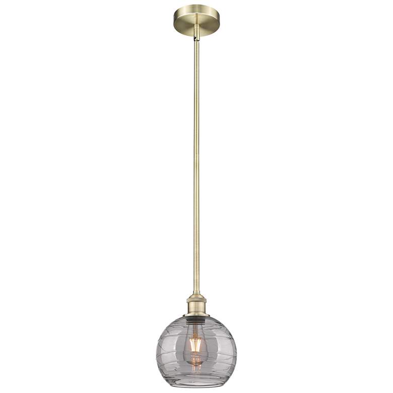 Image 1 Edison Athens 8"W Antique Brass Stemmed Mini Pendant w/ Smoke Swirl Sh