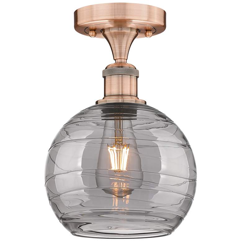 Image 1 Edison Athens 8"W Antique Copper Semi-Flush Mount w/ Smoke Swirl Shade