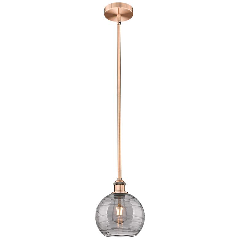 Image 1 Edison Athens 8"W Antique Copper Stemmed Mini Pendant w/ Smoke Swirl S