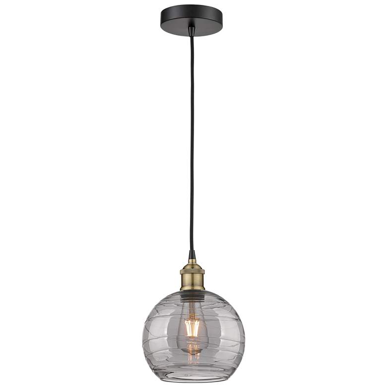 Image 1 Edison Athens 8"W Black Brass Corded Mini Pendant w/ Smoke Swirl Shade