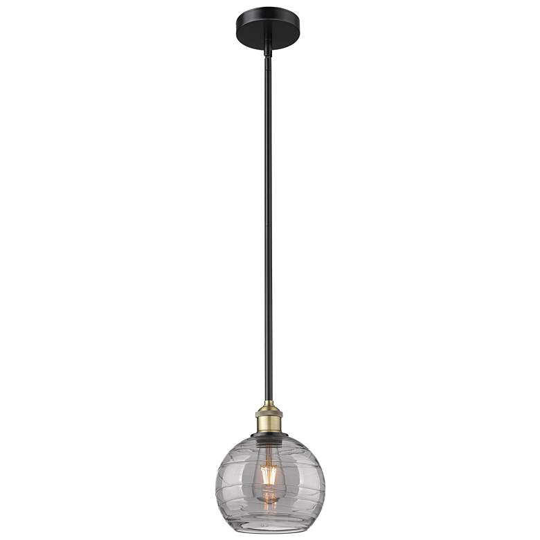 Image 1 Edison Athens 8"W Black Brass Stemmed Mini Pendant w/ Smoke Swirl Shad