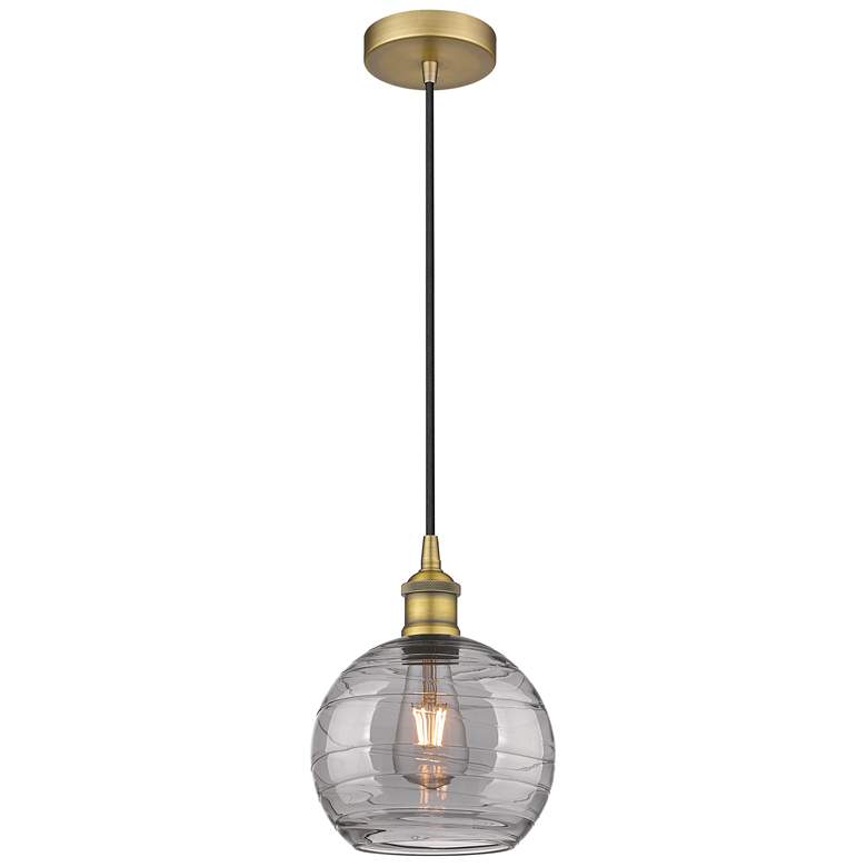 Image 1 Edison Athens 8"W Brushed Brass Corded Mini Pendant w/ Smoke Swirl Sha