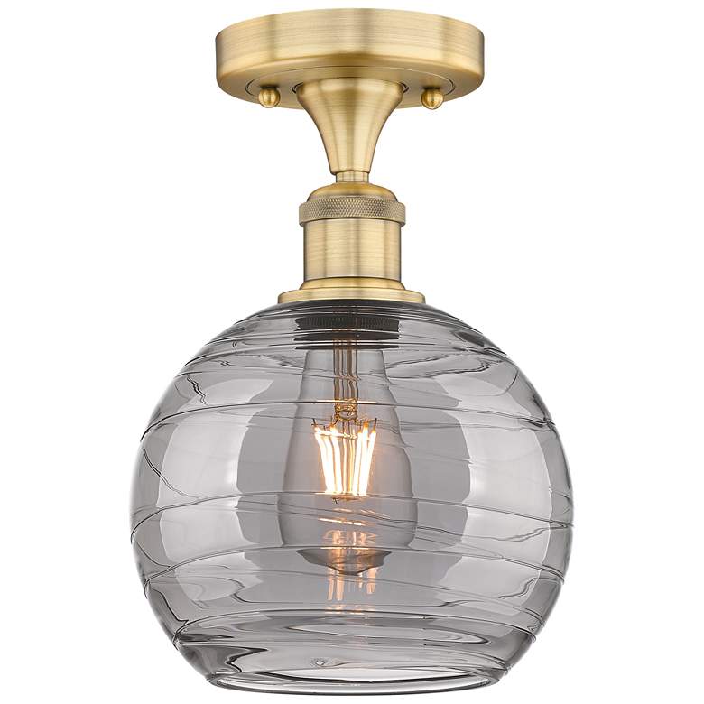 Image 1 Edison Athens 8"W Brushed Brass Semi-Flush Mount w/ Smoke Swirl Shade