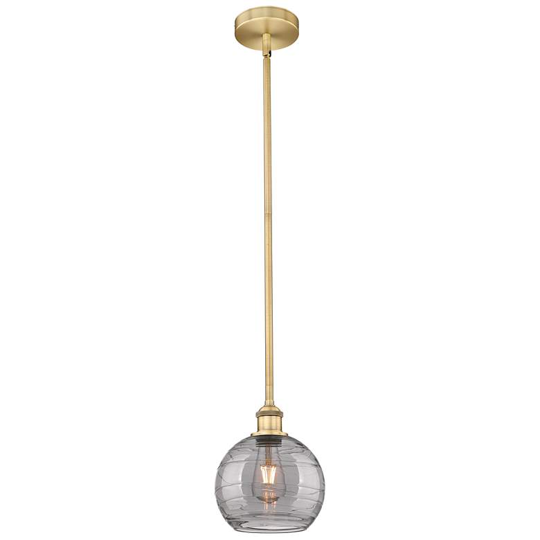 Image 1 Edison Athens 8"W Brushed Brass Stemmed Mini Pendant w/ Smoke Swirl Sh