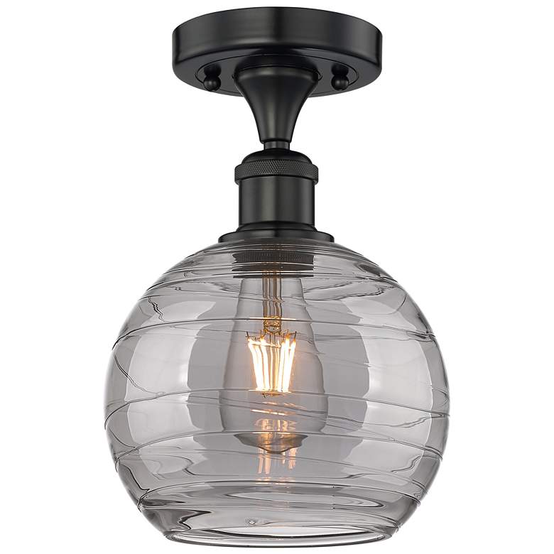 Image 1 Edison Athens 8"W Matte Black Semi-Flush Mount w/ Smoke Swirl Shade