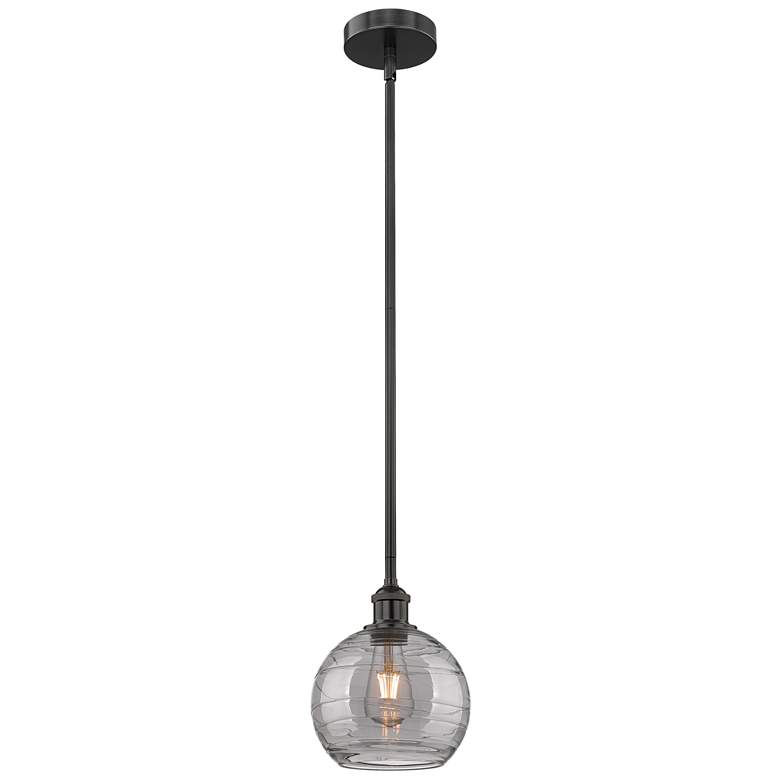 Image 1 Edison Athens 8"W Matte Black Stemmed Mini Pendant w/ Smoke Swirl Shad