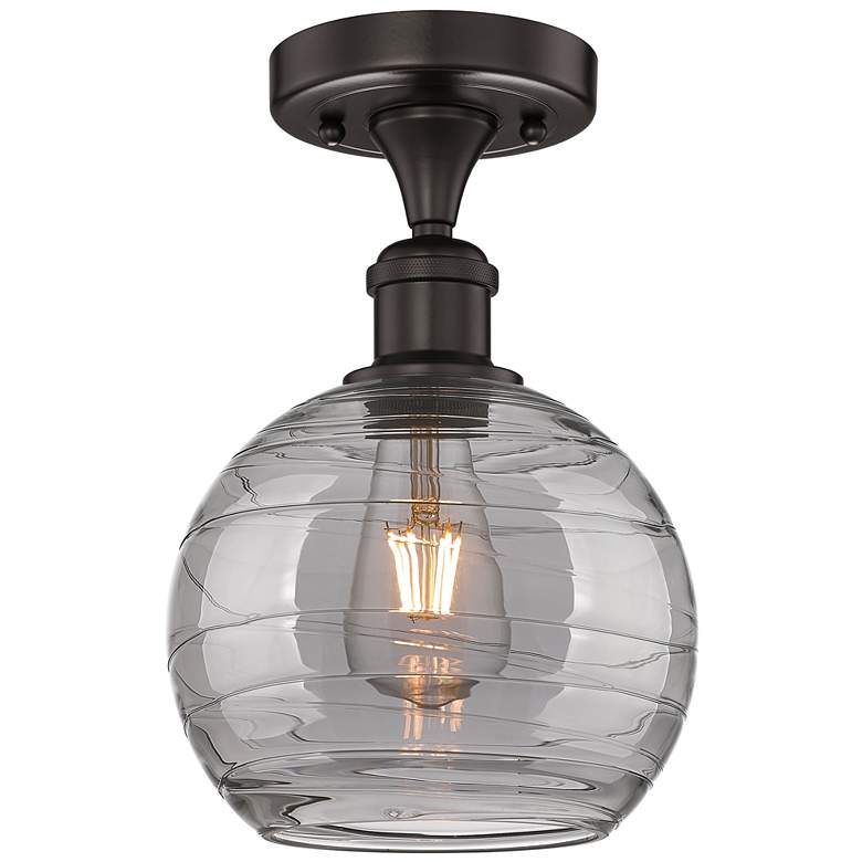Image 1 Edison Athens 8"W Oiled Bronze Semi-Flush Mount w/ Smoke Swirl Shade
