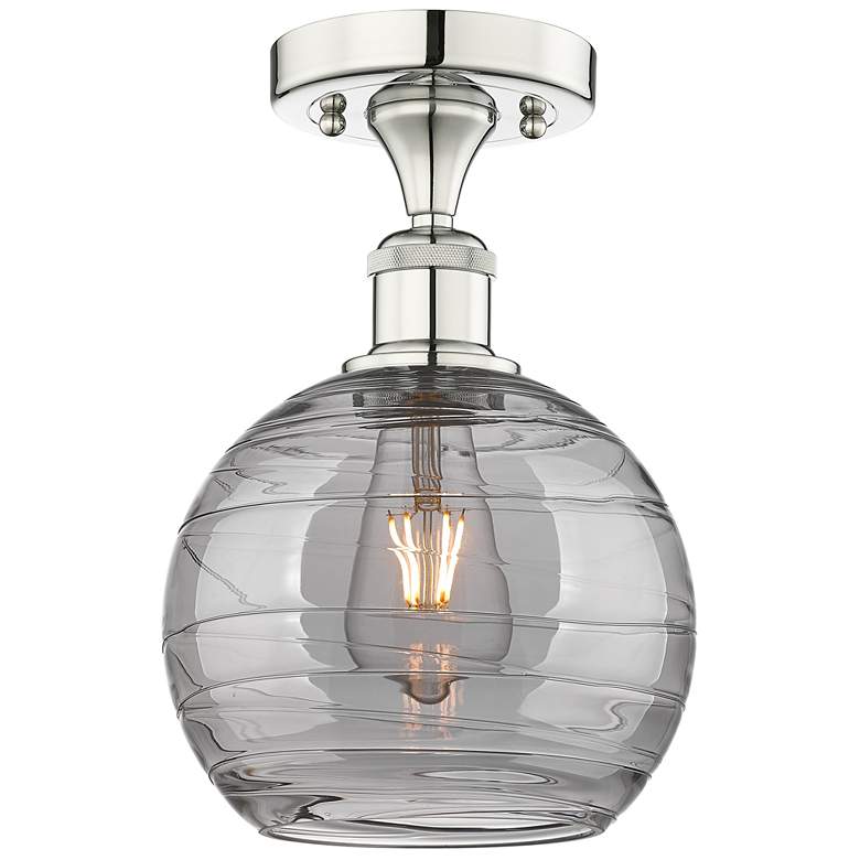 Image 1 Edison Athens 8"W Polished Nickel Semi-Flush Mount w/ Smoke Swirl Shad