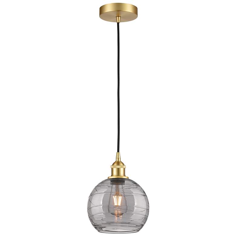 Image 1 Edison Athens 8"W Satin Gold Corded Mini Pendant w/ Smoke Swirl Shade