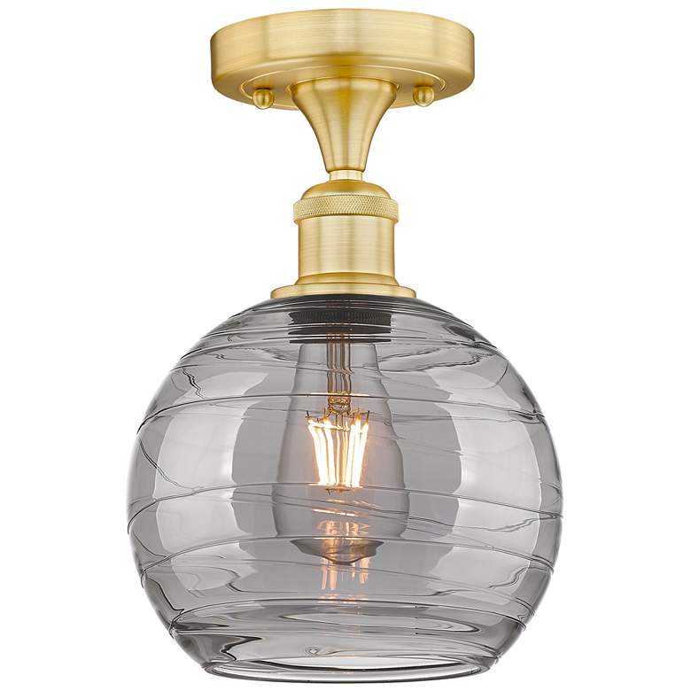 Image 1 Edison Athens 8"W Satin Gold Semi-Flush Mount w/ Smoke Swirl Shade