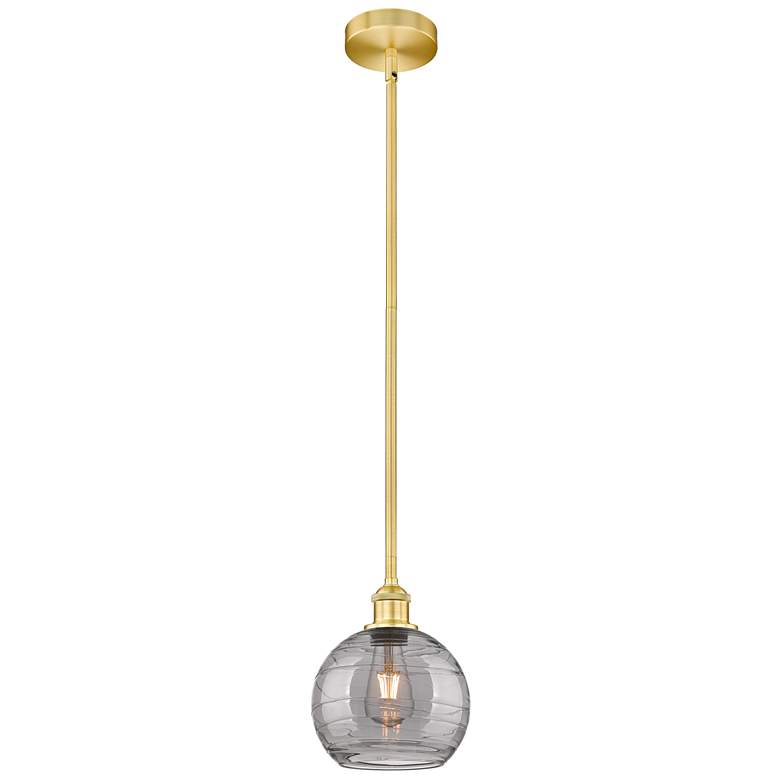 Image 1 Edison Athens 8"W Satin Gold Stemmed Mini Pendant w/ Smoke Swirl Shade