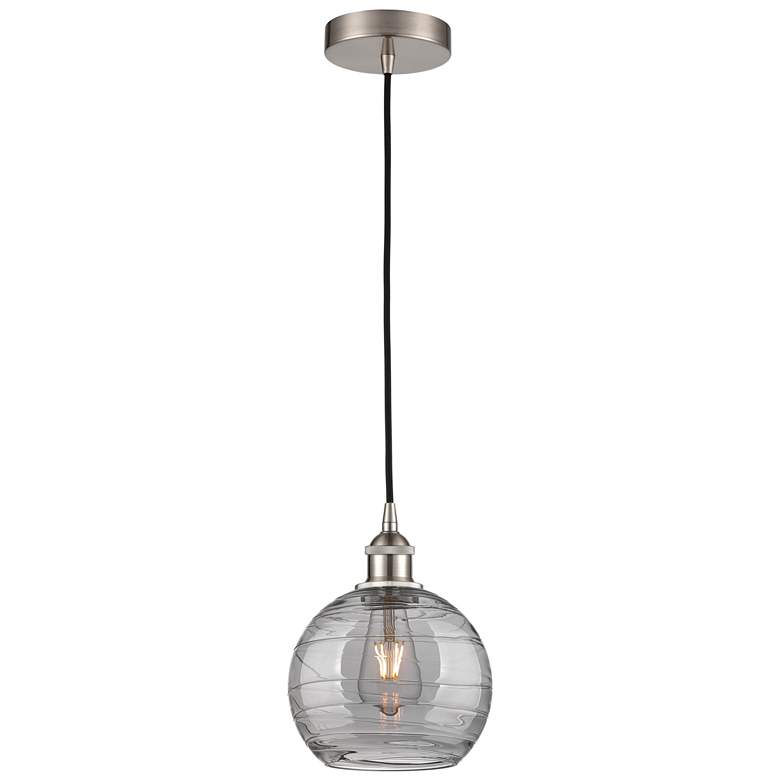 Image 1 Edison Athens 8"W Satin Nickel Corded Mini Pendant w/ Smoke Swirl Shad