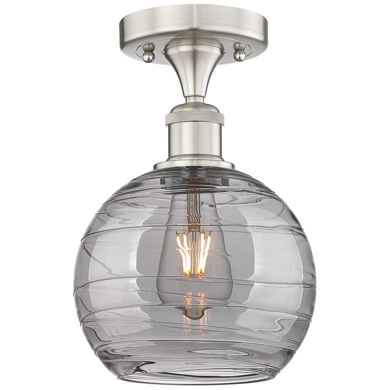 Image 1 Edison Athens 8"W Satin Nickel Semi-Flush Mount w/ Smoke Swirl Shade