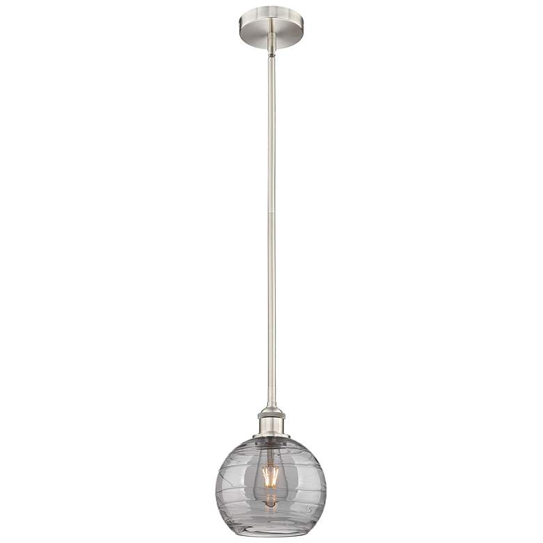 Image 1 Edison Athens 8"W Satin Nickel Stemmed Mini Pendant w/ Smoke Swirl Sha