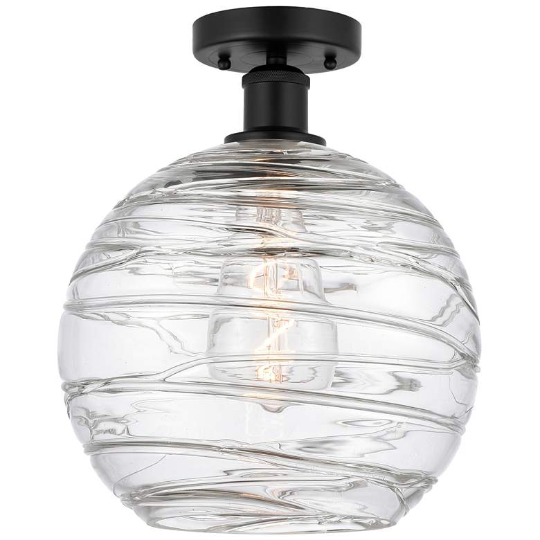 Image 1 Edison Athens Deco Swirl 10" Semi-Flush Mount - Black - Clear Deco Sw