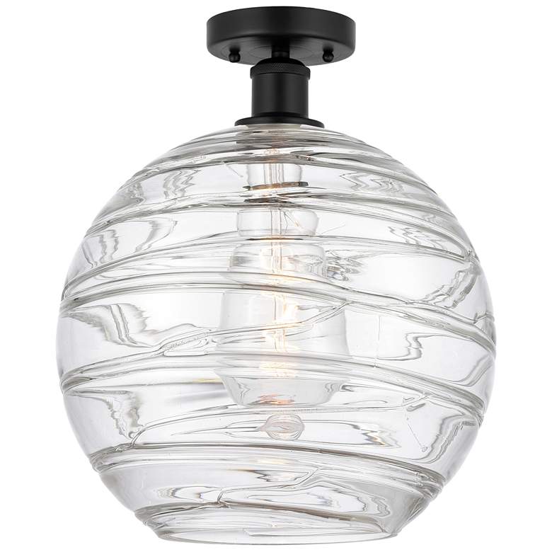 Image 1 Edison Athens Deco Swirl 12" Semi-Flush Mount - Black - Clear Deco Sw