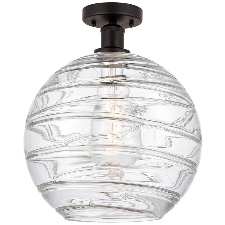 Image 1 Edison Athens Deco Swirl 12" Semi-Flush - Oil Rubbed Bronze - Clear
