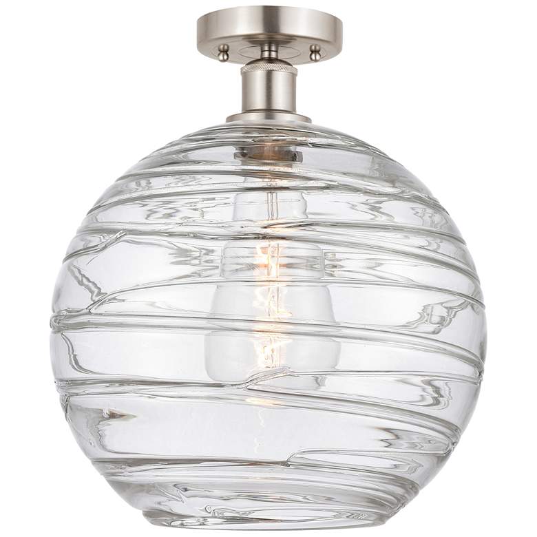 Image 1 Edison Athens Deco Swirl 12" Semi-Flush - Satin Nickel - Clear Deco S