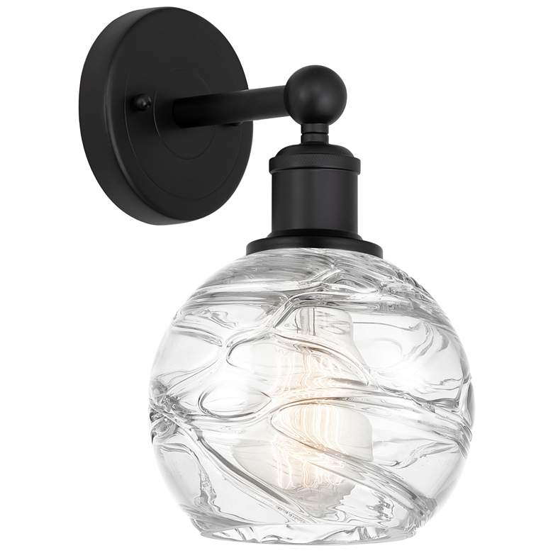 Image 1 Edison Athens Deco Swirl 6" Matte Black Sconce w/ Clear Deco Swirl Sha
