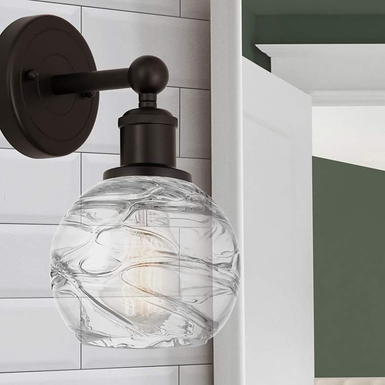Image 1 Edison Athens Deco Swirl 6" Oil Rubbed Bronze Sconce w/ Deco Swirl Sha