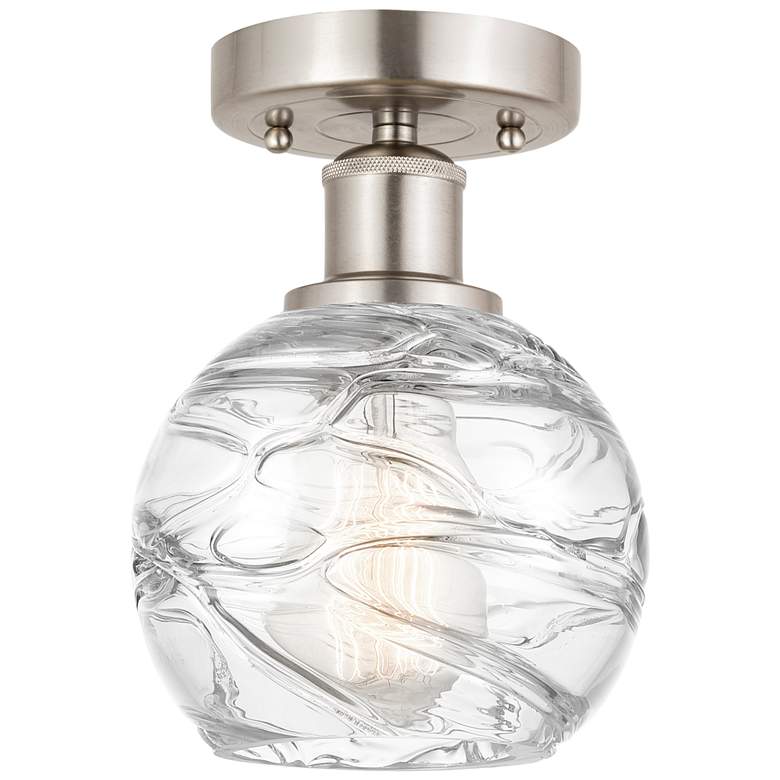 Image 1 Edison Athens Deco Swirl 6" Semi-Flush - Satin Nickel - Clear Deco Sw